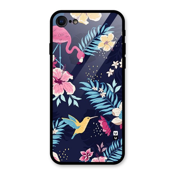 Tropical Flamingo Pattern Glass Back Case for iPhone 8