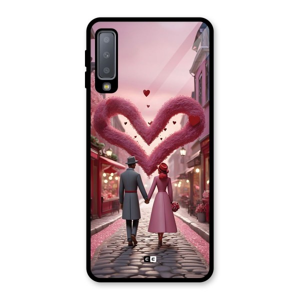 Valetines Couple Walking Glass Back Case for Galaxy A7 (2018)