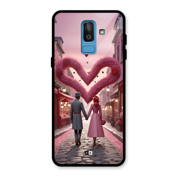 Valetines Couple Walking Glass Back Case for Galaxy J8