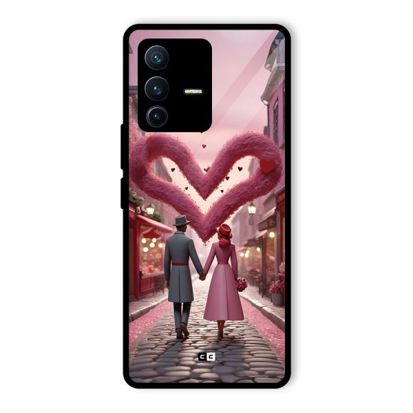 Valetines Couple Walking Glass Back Case for Vivo V23 Pro