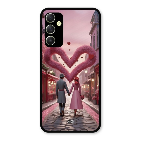 Valetines Couple Walking Metal Back Case for Galaxy A34