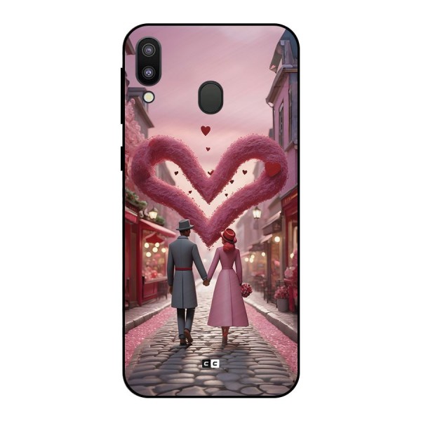 Valetines Couple Walking Metal Back Case for Galaxy M20