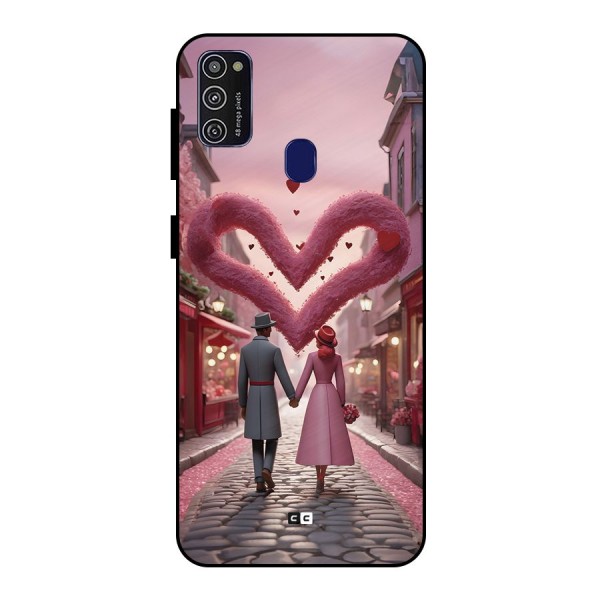 Valetines Couple Walking Metal Back Case for Galaxy M21