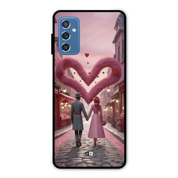 Valetines Couple Walking Metal Back Case for Galaxy M52 5G