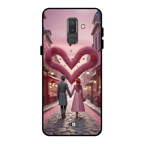 Valetines Couple Walking Metal Back Case for Galaxy On8 (2018)