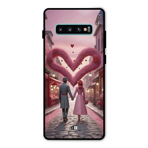 Valetines Couple Walking Metal Back Case for Galaxy S10 Plus