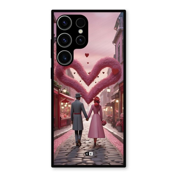 Valetines Couple Walking Metal Back Case for Galaxy S23 Ultra