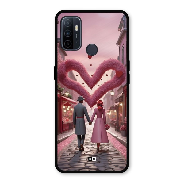 Valetines Couple Walking Metal Back Case for Oppo A53