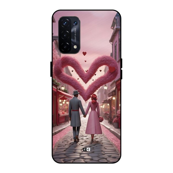 Valetines Couple Walking Metal Back Case for Oppo A74 5G