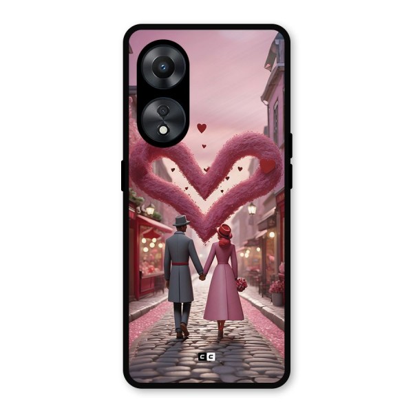 Valetines Couple Walking Metal Back Case for Oppo A78