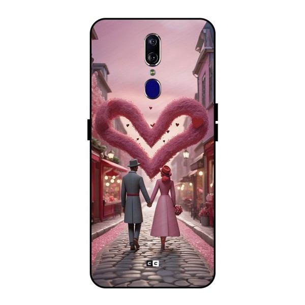 Valetines Couple Walking Metal Back Case for Oppo F11