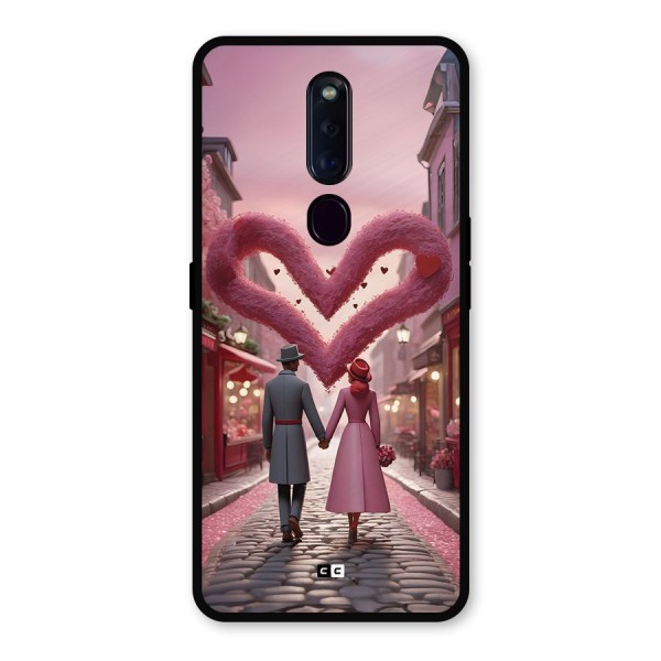 Valetines Couple Walking Metal Back Case for Oppo F11 Pro