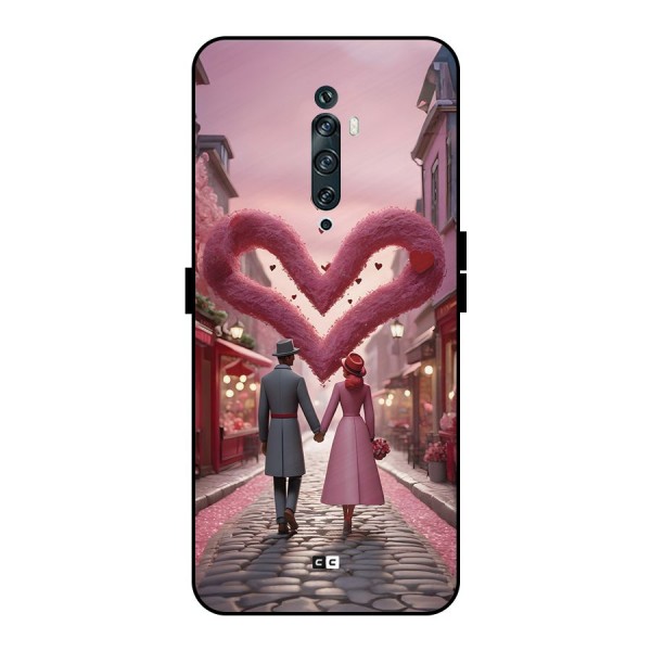 Valetines Couple Walking Metal Back Case for Oppo Reno2 F