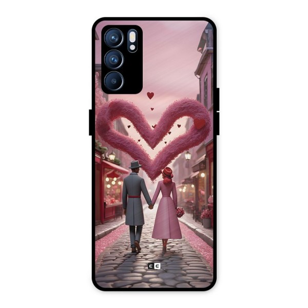 Valetines Couple Walking Metal Back Case for Oppo Reno6 5G