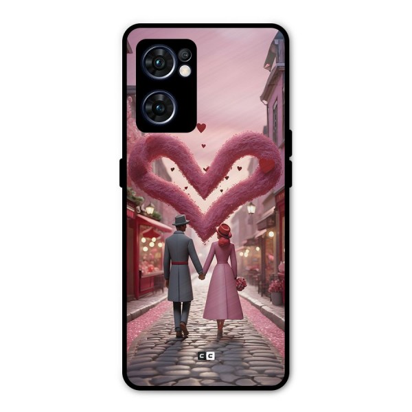 Valetines Couple Walking Metal Back Case for Oppo Reno7 5G