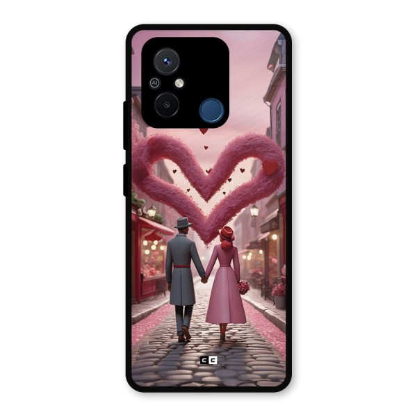 Valetines Couple Walking Metal Back Case for Poco C55