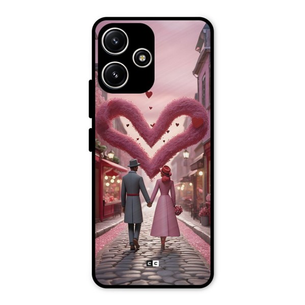 Valetines Couple Walking Metal Back Case for Poco M6 Pro