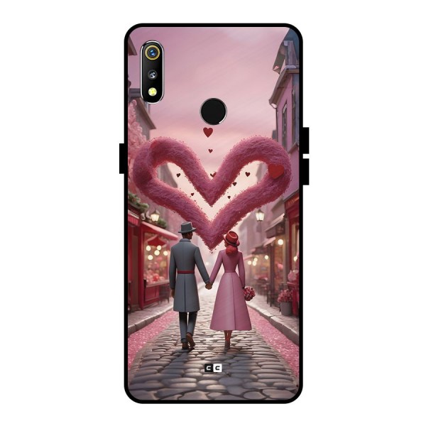 Valetines Couple Walking Metal Back Case for Realme 3