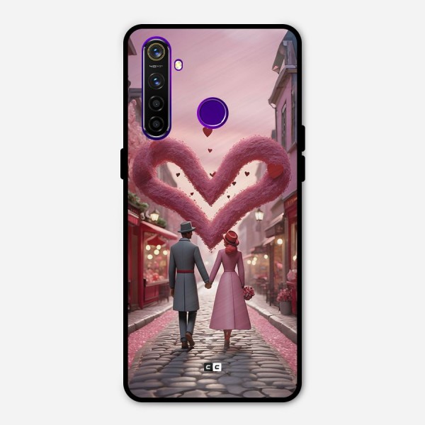 Valetines Couple Walking Metal Back Case for Realme 5 Pro