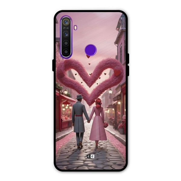 Valetines Couple Walking Metal Back Case for Realme 5i