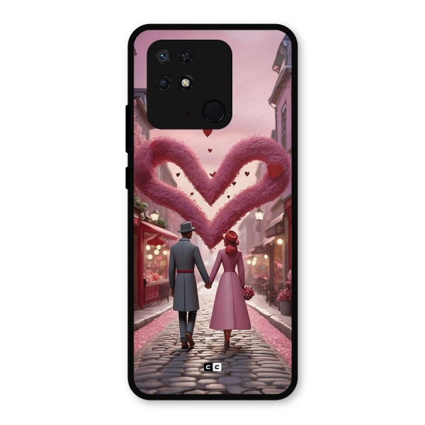 Valetines Couple Walking Metal Back Case for Redmi 10