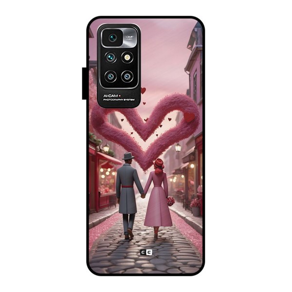 Valetines Couple Walking Metal Back Case for Redmi 10 Prime