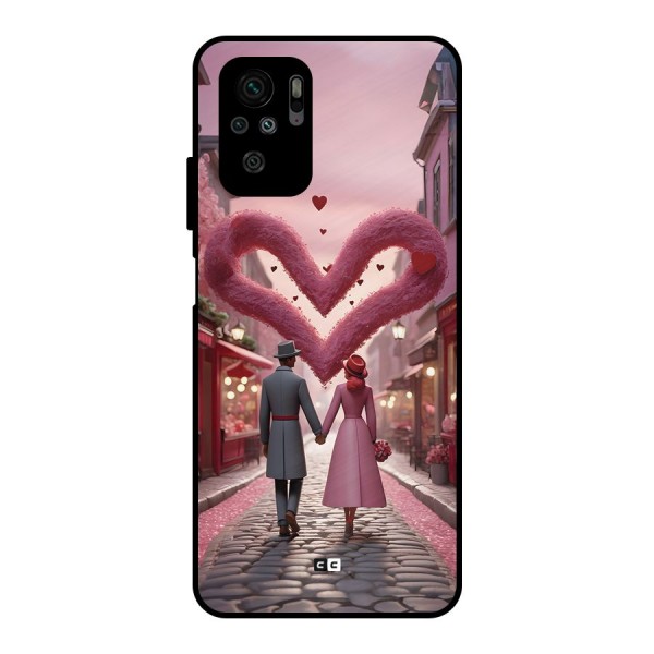 Valetines Couple Walking Metal Back Case for Redmi Note 10