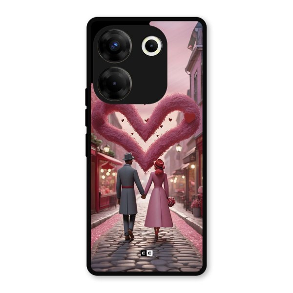 Valetines Couple Walking Metal Back Case for Tecno Camon 20