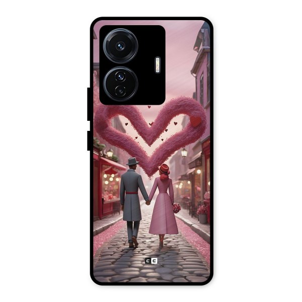 Valetines Couple Walking Metal Back Case for Vivo T1 Pro