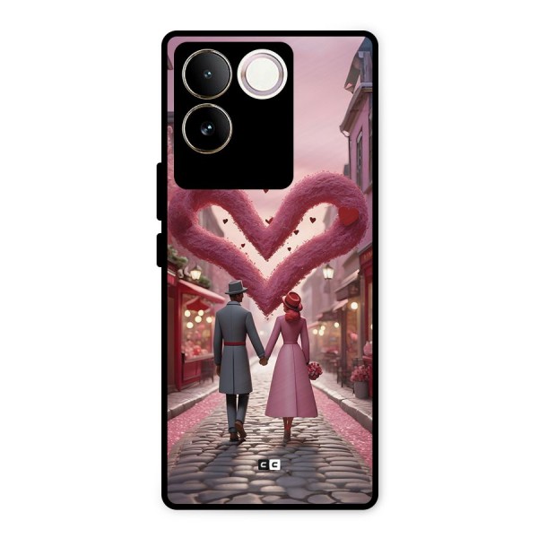 Valetines Couple Walking Metal Back Case for Vivo T2 Pro