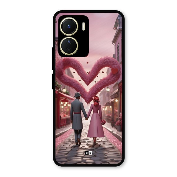 Valetines Couple Walking Metal Back Case for Vivo T2x