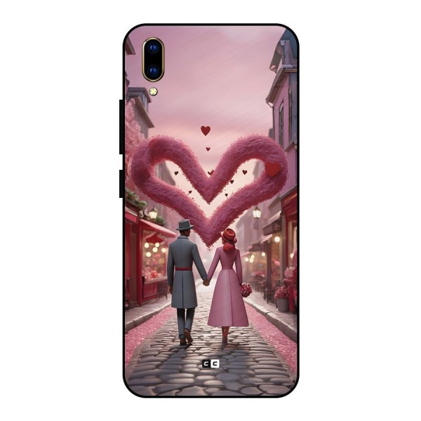 Valetines Couple Walking Metal Back Case for Vivo V11 Pro