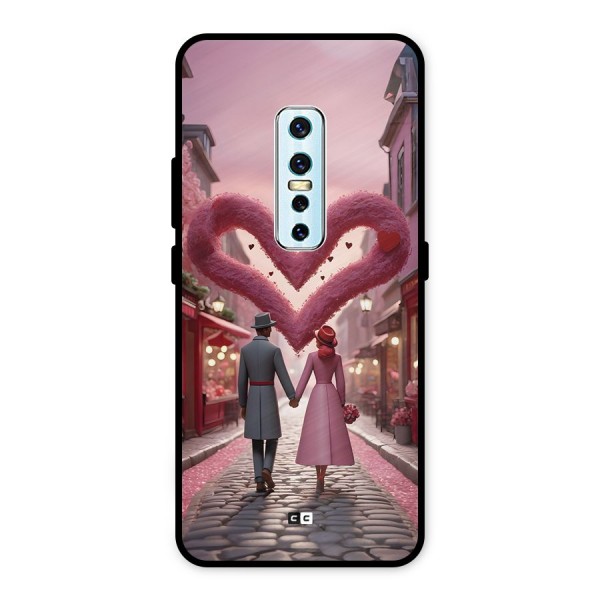 Valetines Couple Walking Metal Back Case for Vivo V17 Pro