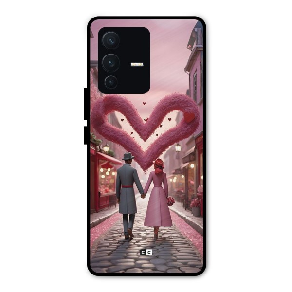 Valetines Couple Walking Metal Back Case for Vivo V23 Pro