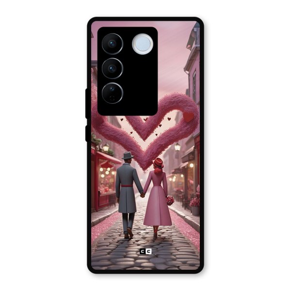 Valetines Couple Walking Metal Back Case for Vivo V27 Pro