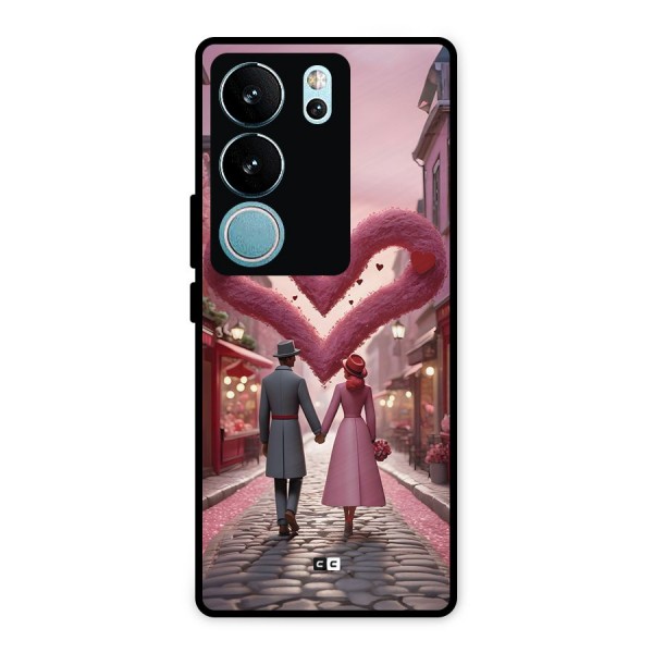 Valetines Couple Walking Metal Back Case for Vivo V29 Pro