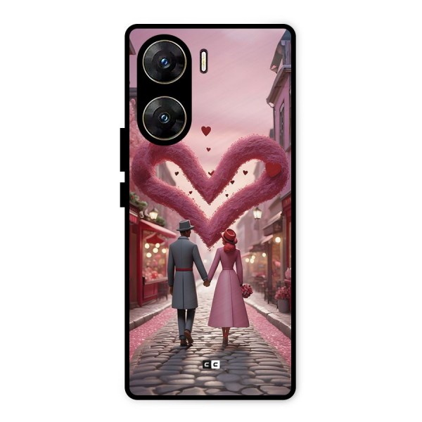 Valetines Couple Walking Metal Back Case for Vivo V29e