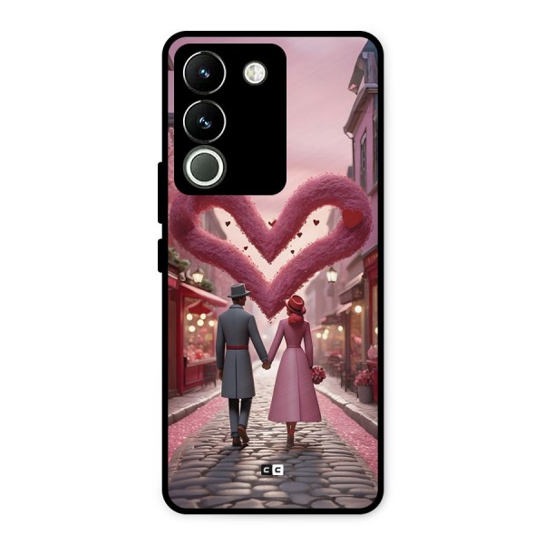 Valetines Couple Walking Metal Back Case for Vivo Y200