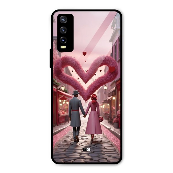 Valetines Couple Walking Metal Back Case for Vivo Y20 2021