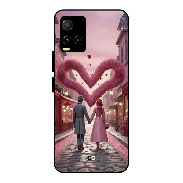 Valetines Couple Walking Metal Back Case for Vivo Y21