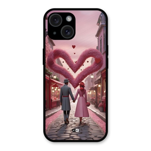 Valetines Couple Walking Metal Back Case for iPhone 15