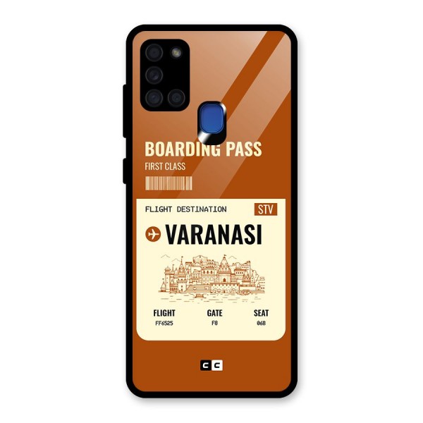 Varanasi Boarding Pass Glass Back Case for Galaxy A21s