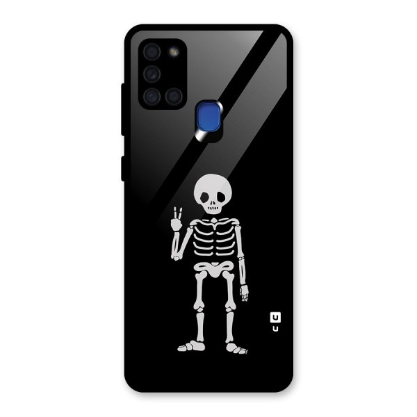 Victory Skeleton Spooky Glass Back Case for Galaxy A21s