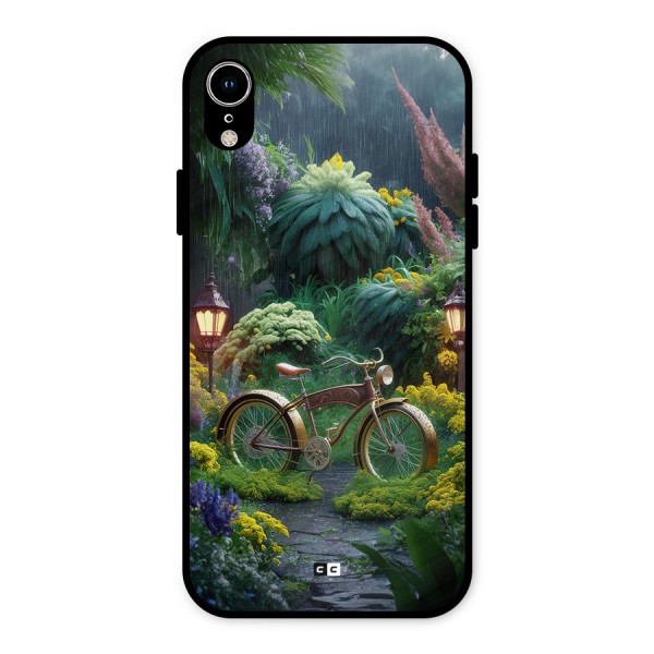 Vintage Cycle In Garden Metal Back Case for iPhone XR