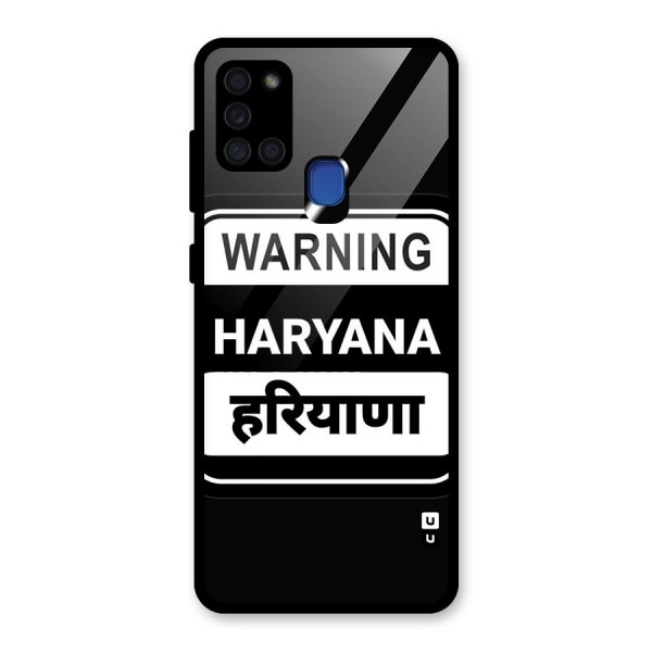 Warning Haryana Glass Back Case for Galaxy A21s