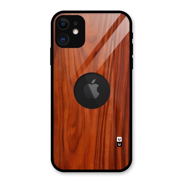 Wooden Texture Printed Glass Back Case for iPhone 11 Logo Cut