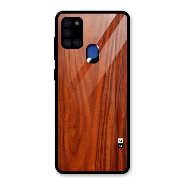 Wooden Texture Printed Glass Back Case for Galaxy A21s