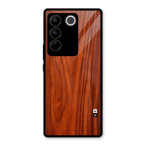 Wooden Texture Printed Glass Back Case for Vivo V27