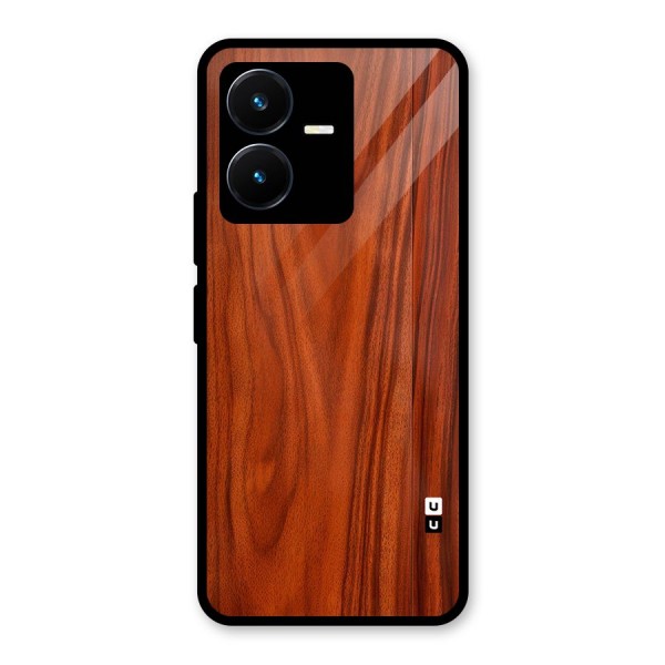 Wooden Texture Printed Glass Back Case for Vivo Y22