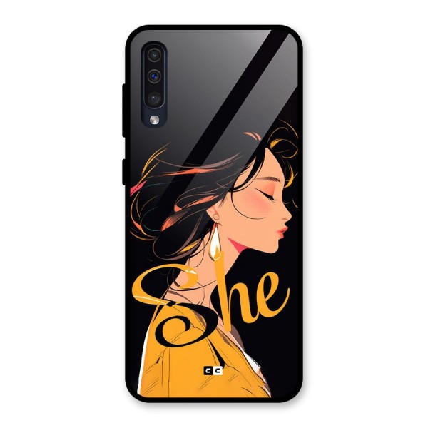 Yellow Lady Glass Back Case for Galaxy A50